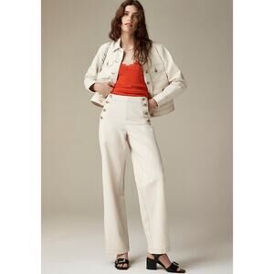 J Crew Sailor Button Wide Leg Pants 8 NWT Ecru Herringbone Trousers CC499 J.Crew